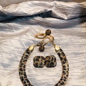 Leopard Print Bling Gold and Black Jewelry Set